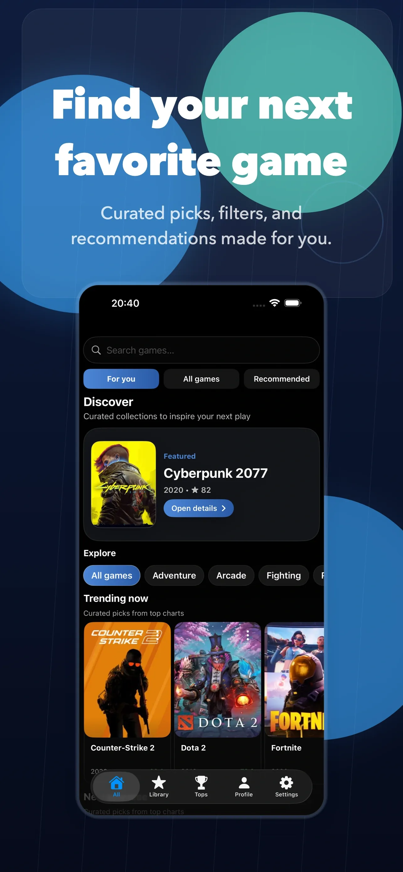GamesLibraryX discovery screen