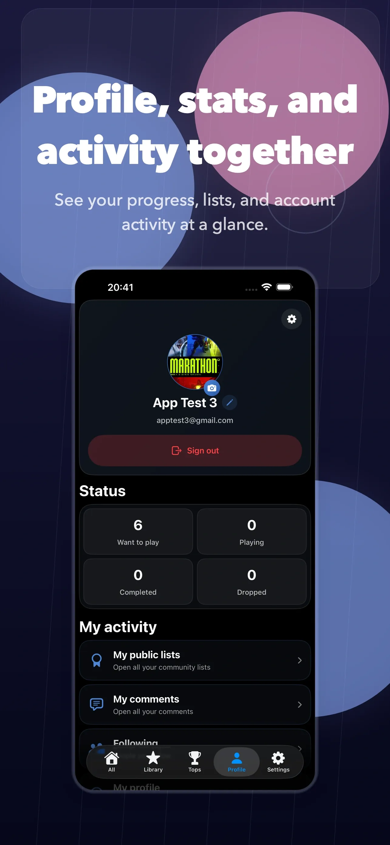 User profile and stats in GamesLibraryX